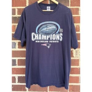 Vintage New England Patriots Shirt Mens 2XL Blue NFL Football Super Bowl XXXVIII